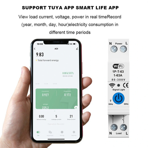 Розумний автомат захисту 63A DL-506 Wi-Fi вимикач із моніторингом енергії Smart Life