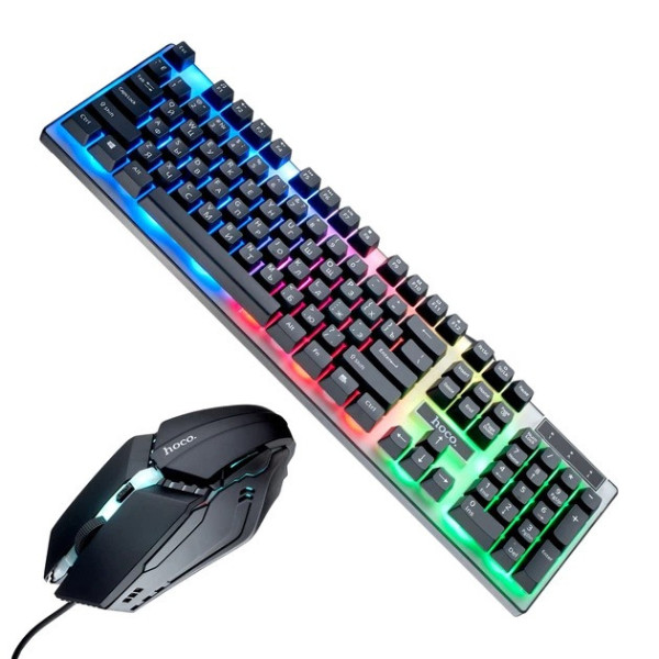 Игровая клавиатура и мышь HOCO GM18 RGB комплект 104 клавиши проводной геймерский сет