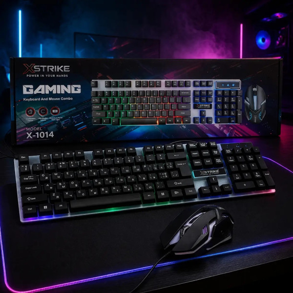 Игровая клавиатура и мышь XSTRIKE X-1014 RGB USB мембранный комплект 104 клавиши