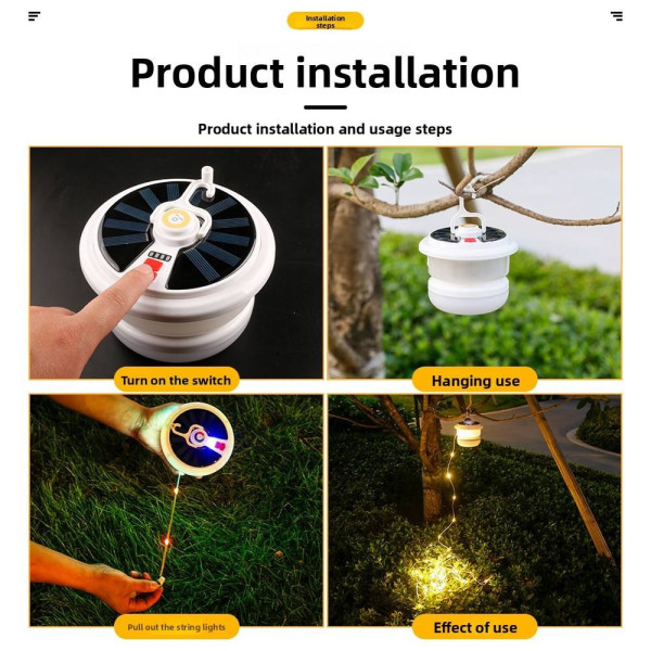 Фонарь кемпинговый BL YX669 RGB LED 10 м солнечная батарея подвесной светильник