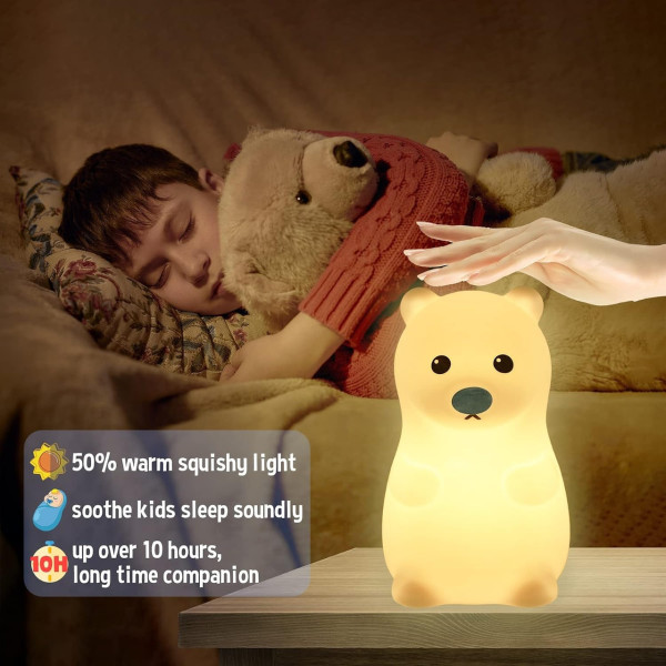 Силиконовый ночник Мишка детский LED сенсорный светильник с USB зарядкой и двумя режимами работы