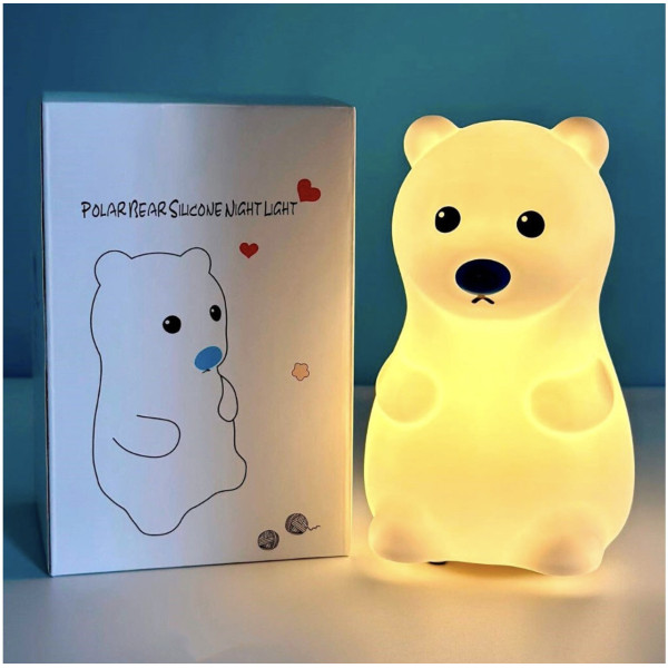 Силиконовый ночник Мишка детский LED сенсорный светильник с USB зарядкой и двумя режимами работы