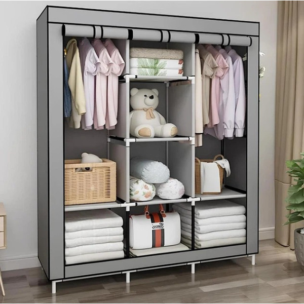 Универсальный тканевый шкаф Storage Wardrobe 88130 с 8 полками и 3 секциями для одежды обуви и домашнего хранения