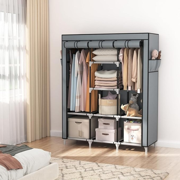 Универсальный тканевый шкаф Storage Wardrobe 88130 с 8 полками и 3 секциями для одежды обуви и домашнего хранения
