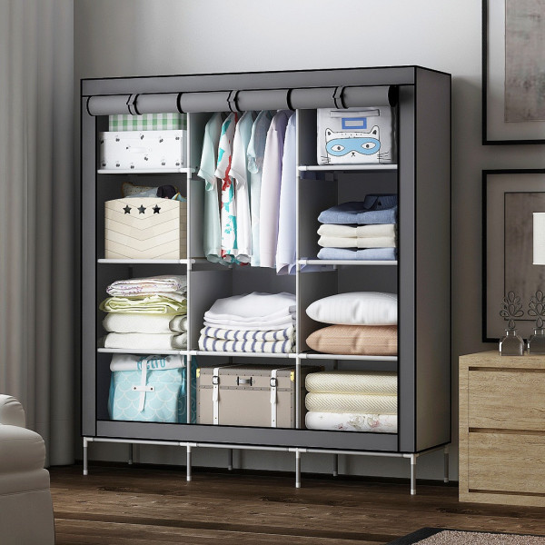 Универсальный тканевый шкаф Storage Wardrobe 88130 с 8 полками и 3 секциями для одежды обуви и домашнего хранения