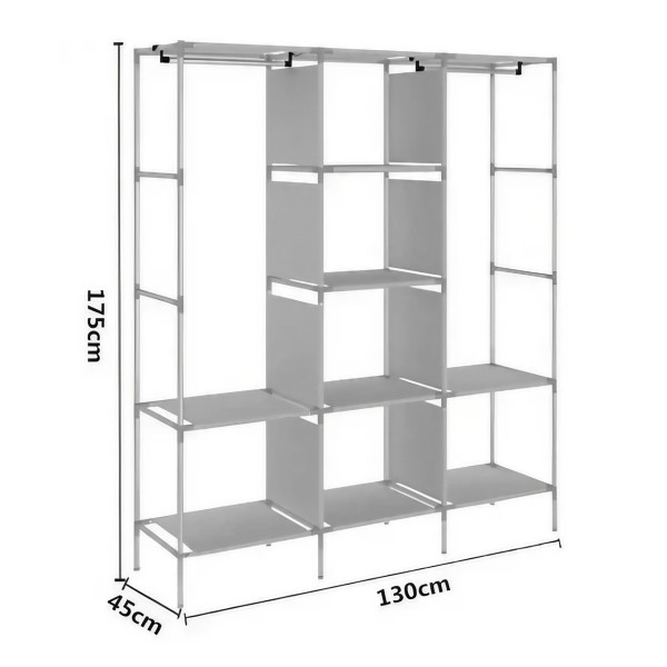 Универсальный тканевый шкаф Storage Wardrobe 88130 с 8 полками и 3 секциями для одежды обуви и домашнего хранения