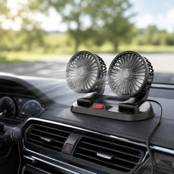 Автомобильный вентилятор Vehicle Fan X666 двойной с двумя головками питание от прикуривателя для салона авто