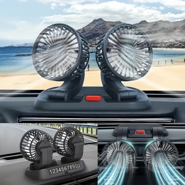 Автомобильный вентилятор Vehicle Fan X666 двойной с двумя головками питание от прикуривателя для салона авто