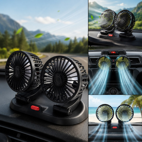 Автомобильный вентилятор Vehicle Fan X666 двойной с двумя головками питание от прикуривателя для салона авто