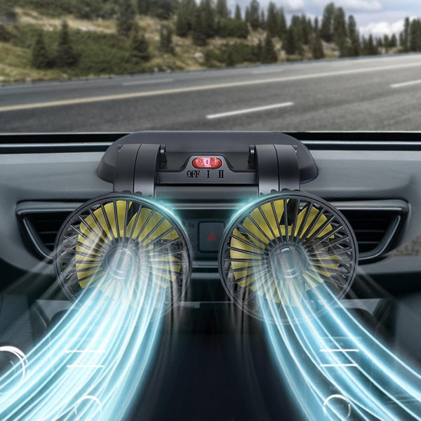 Автомобильный вентилятор Vehicle Fan X666 двойной с двумя головками питание от прикуривателя для салона авто