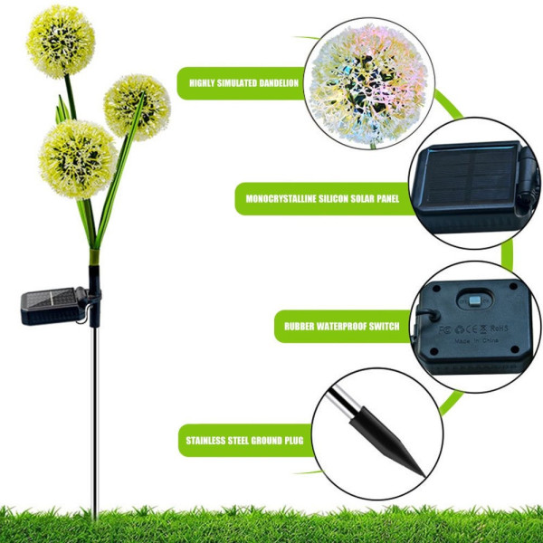 Садова LED-лампа Кульбаба Dandelion на сонячній батареї декоративний світильник для саду IP66