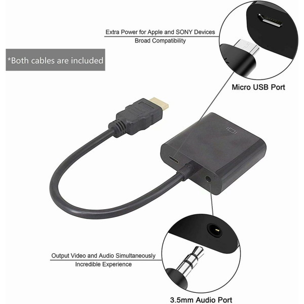 Конвертер HDMI на VGA и AV с аудиовыходом переходник для подключения монитора и проектора черный