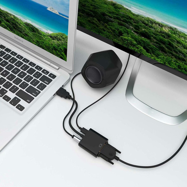 Конвертер HDMI на VGA и AV с аудиовыходом переходник для подключения монитора и проектора черный
