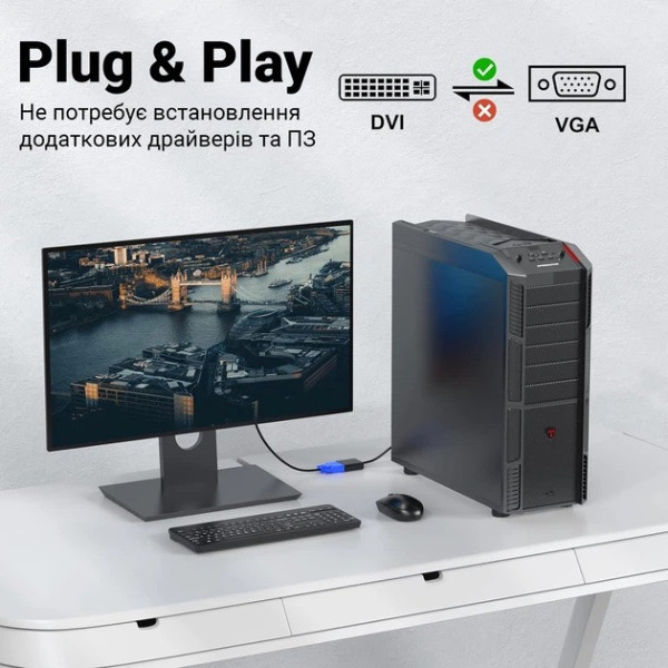 Адаптер DVI на VGA Addap DVI2VGA-01 видео конвертер для монитора и проектора с поддержкой Full HD 1080p
