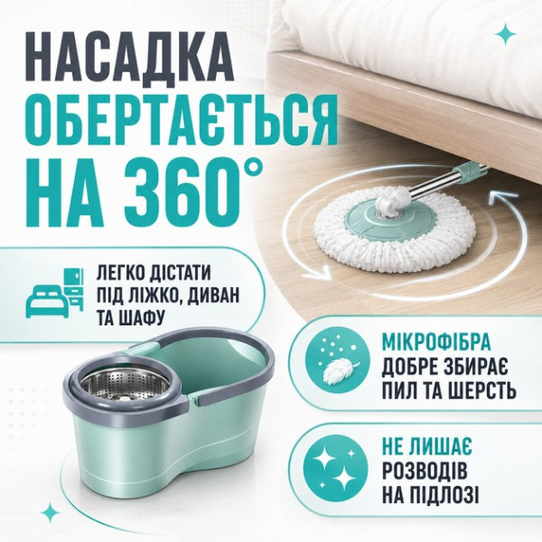 Швабра Turbo 360 AND417-22 с ведром и автоматическим отжимом набор для уборки с круглой насадкой