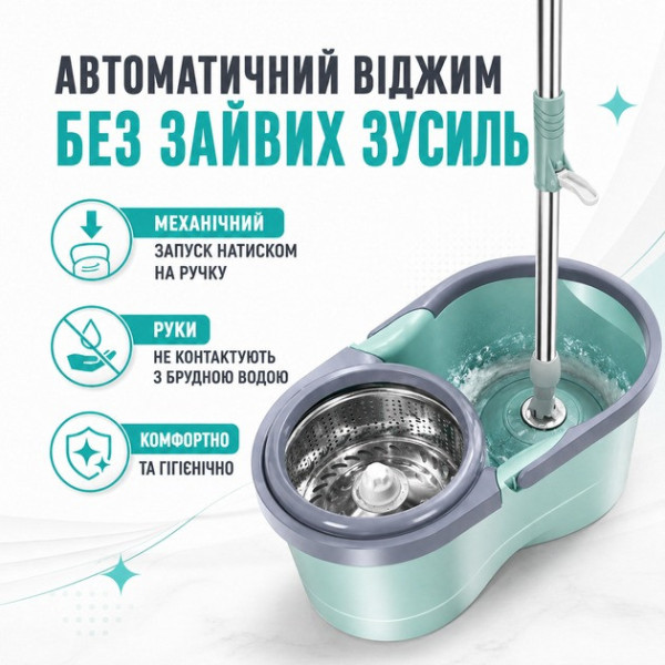 Швабра Turbo 360 AND417-22 с ведром и автоматическим отжимом набор для уборки с круглой насадкой