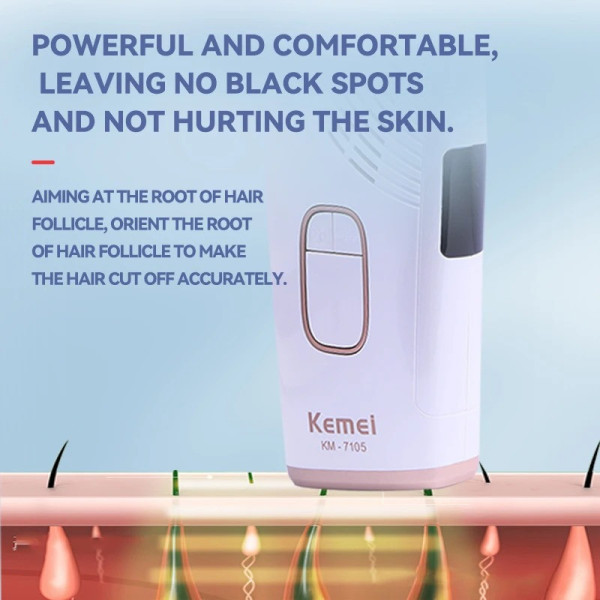 Фотоэпилятор Kemei KM-7105 домашний эпилятор с охлаждением кожи LED дисплеем и 5 уровнями интенсивности работы
