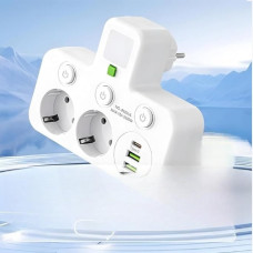Адаптер розетки AND F03 White універсальний розгалужувач з USB і Type-C портами для дому та подорожей