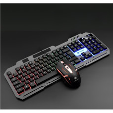Комплект клавіатура з мишею T25 ігровий USB RGB дротова підсвітка металева основа смартфон підставка чорний