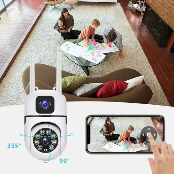 Вулична поворотна Wi-Fi камера відеоспостереження з двома об'єктивами Dual Lens E10 4K 8MP, нічне бачення