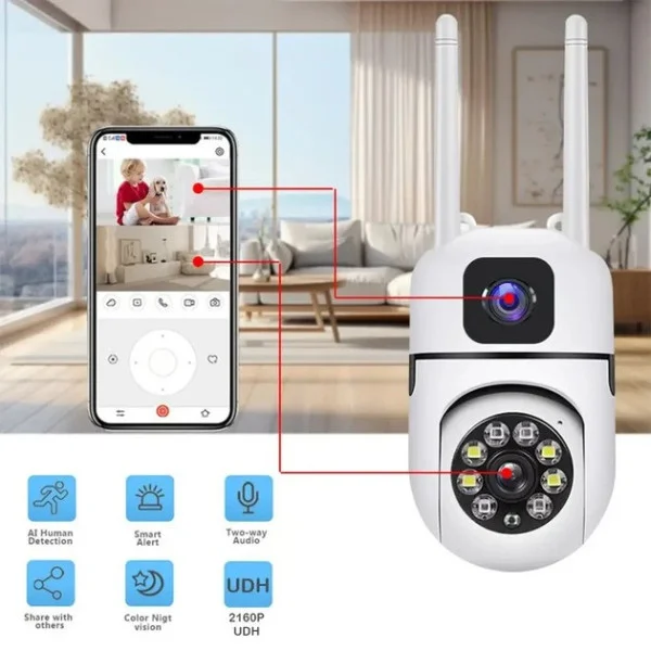 Вулична поворотна Wi-Fi камера відеоспостереження з двома об'єктивами Dual Lens E10 4K 8MP, нічне бачення
