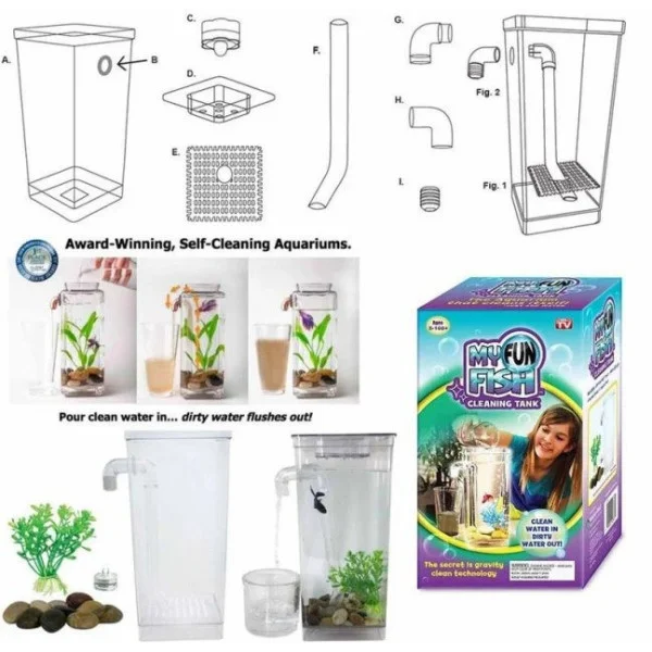 Самоочищающийся мини аквариум My Fun Fish SS-78 с LED подсветкой, 2 литра, с растением и камешками