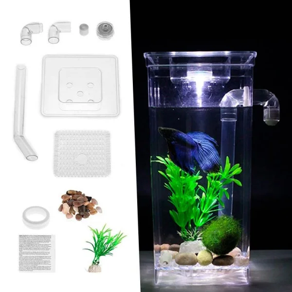 Самоочищающийся мини аквариум My Fun Fish SS-78 с LED подсветкой, 2 литра, с растением и камешками